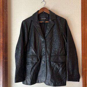 100% Italian Lambskin Black Leather Blazer Jacket Classic vintage 90s Size M